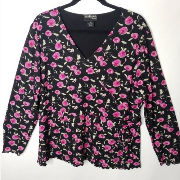absolutely stunning black with pink roses Style & Co. blouse 2X - Picture 4 of 10